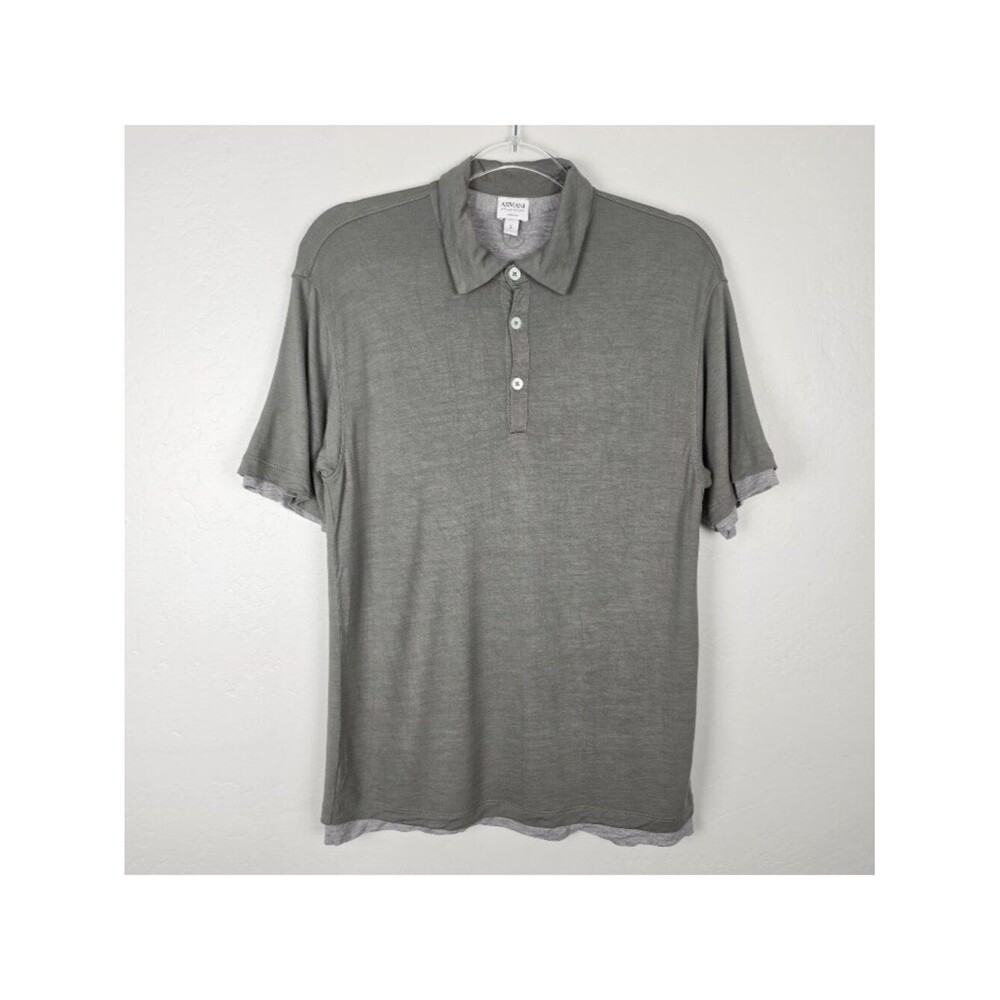 Armani Collezioni Polo Shirt Short Sleeve Two Layer Made In Italy Green Size S